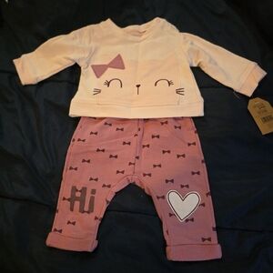 Chick Pea Pink and White Cat Matching Set (Girls)